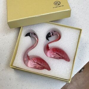 Pink Flamingo Glass Figurines